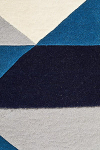 Genesis Modern Geometric Blue White Grey Wool Rug
