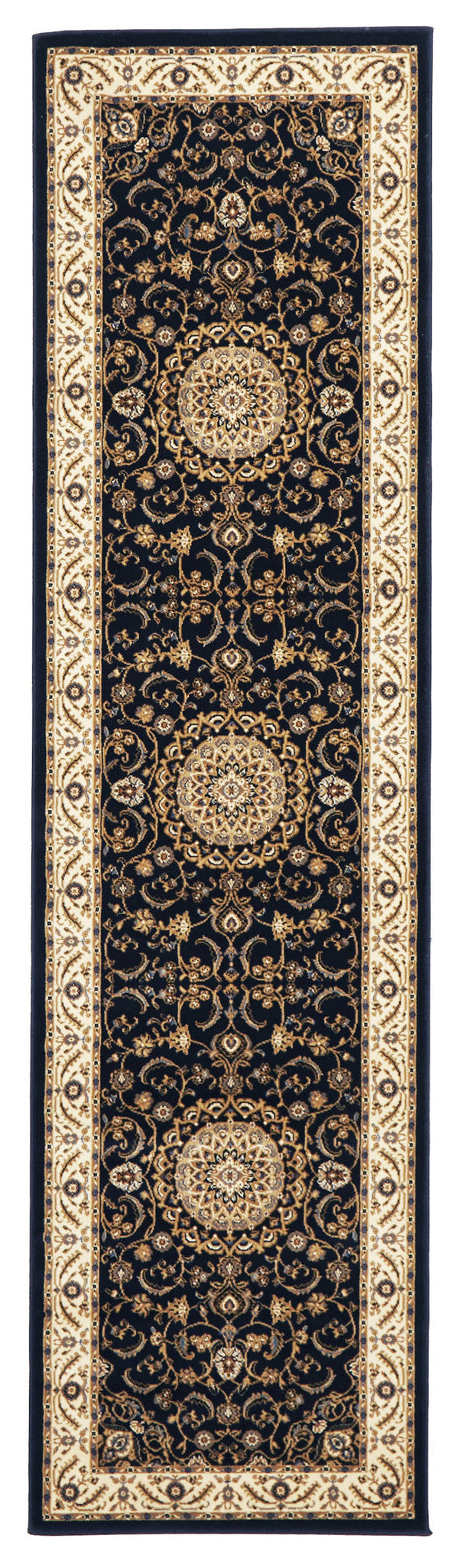 Persian Medallion Traditional Black with Ivory Border Rug