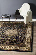 Load image into Gallery viewer, Traditional Black Rug with Ivory Border 

